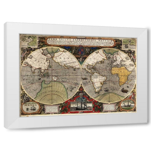 Vera Totius Expeditionis Nauticae White Modern Wood Framed Art Print by Hondius, Jodocus