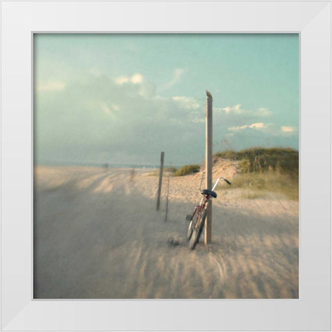 Biking on Ocracoke White Modern Wood Framed Art Print by Hanna, Dawn D.