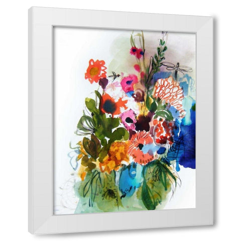 Flowers and Insects One White Modern Wood Framed Art Print by Hamidieli, Fotini