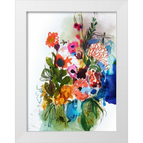Flowers and Insects One White Modern Wood Framed Art Print by Hamidieli, Fotini