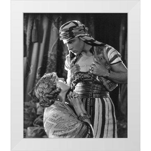 Rudolph Valentino The Son of the Sheik with Vilma Banky White Modern Wood Framed Art Print by Unknown