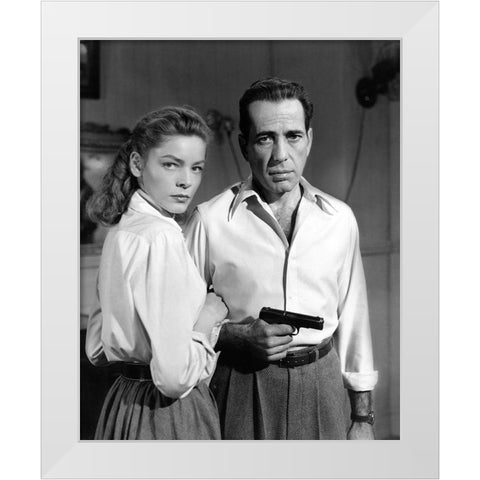 Lauren Bacall and Humphrey Bogart in Key Largo 1948 White Modern Wood Framed Art Print by Unknown