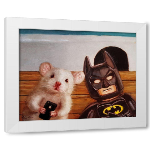 Selfie with Batman White Modern Wood Framed Art Print by Heffernan, Lucia