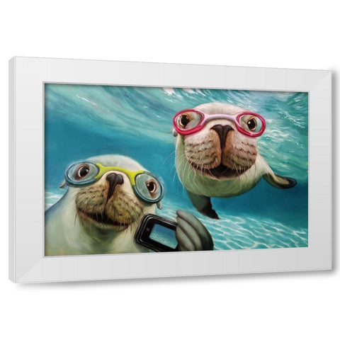 Underwater Selfie White Modern Wood Framed Art Print by Heffernan, Lucia