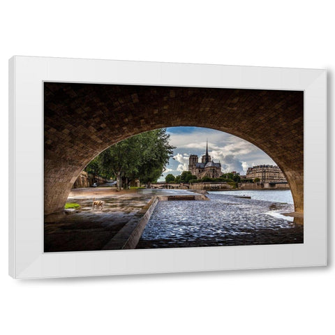 Chien et Notre Dame White Modern Wood Framed Art Print by Herrera, H.J.