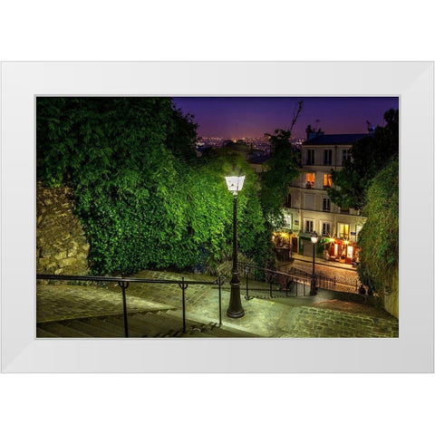 Montmartre Steps White Modern Wood Framed Art Print by Herrera, H.J.