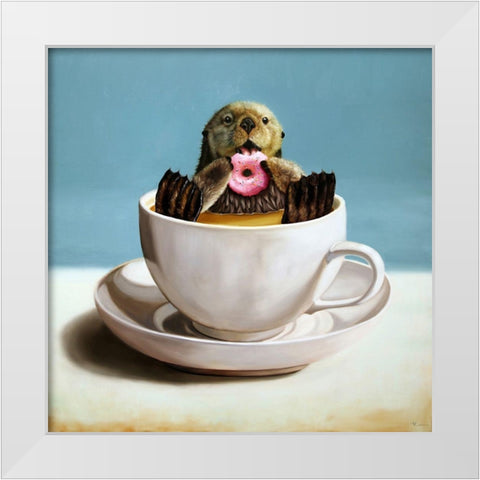 Otterly Delicious White Modern Wood Framed Art Print by Heffernan, Lucia
