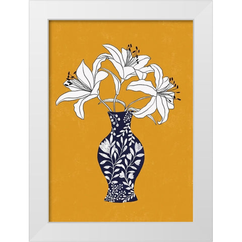 Lily On Yellow White Modern Wood Framed Art Print by Horvat, Ioana