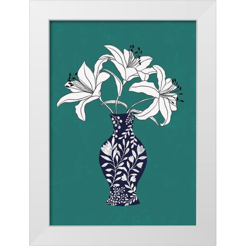 Lily On Teal White Modern Wood Framed Art Print by Horvat, Ioana