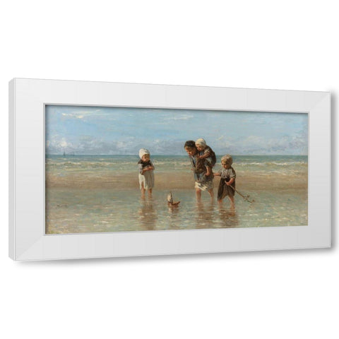Children of the Sea-1872 White Modern Wood Framed Art Print by Israels, Jozef