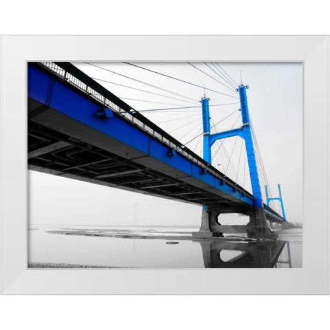 Suspension Bridge in Blue White Modern Wood Framed Art Print by PhotoINC Studio
