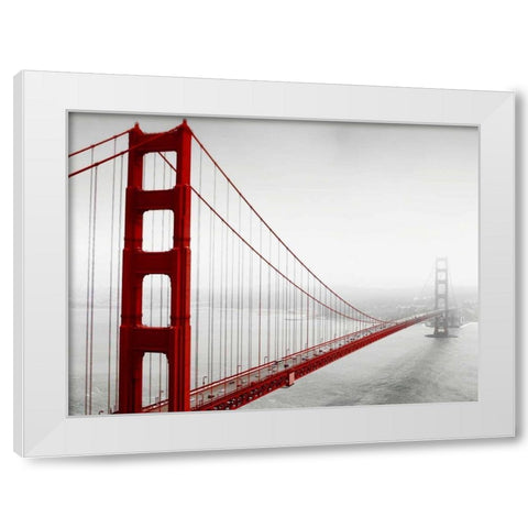 Golden Gate Bridge in Fog White Modern Wood Framed Art Print by PhotoINC Studio