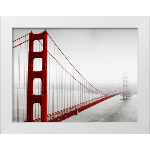 Golden Gate Bridge in Fog White Modern Wood Framed Art Print by PhotoINC Studio