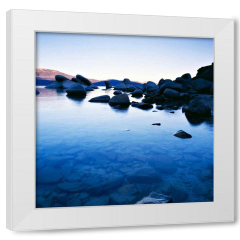 Blue Rocks White Modern Wood Framed Art Print by PhotoINC Studio