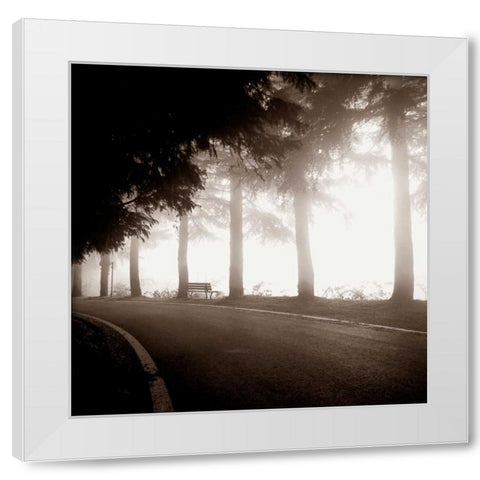 Roadside Bench White Modern Wood Framed Art Print by PhotoINC Studio