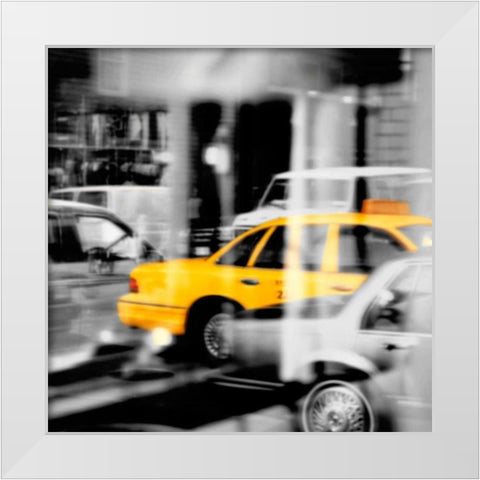Yellow Taxi Reflection White Modern Wood Framed Art Print by PhotoINC Studio
