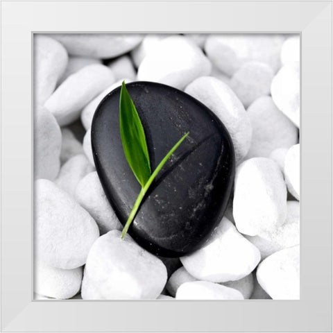 Zen Stone White Modern Wood Framed Art Print by PhotoINC Studio