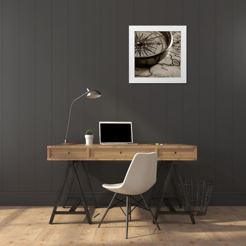 Compass White Modern Wood Framed Art Print by PhotoINC Studio