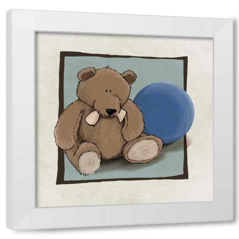 Teddy Bear and Ball White Modern Wood Framed Art Print by GraphINC