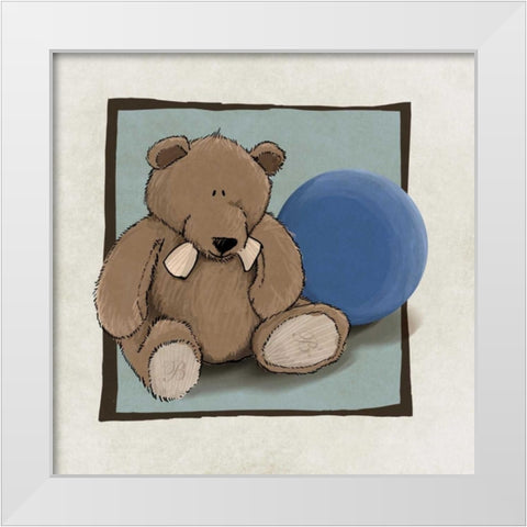 Teddy Bear and Ball White Modern Wood Framed Art Print by GraphINC