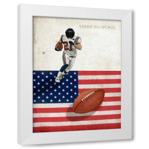 American Sports-Football 1 White Modern Wood Framed Art Print by GraphINC Studio
