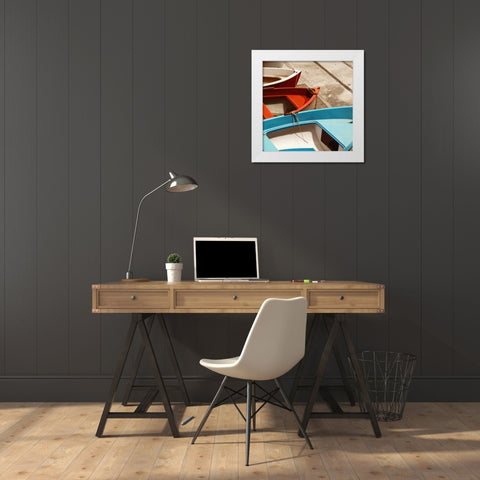 Colorful Boats White Modern Wood Framed Art Print by PhotoINC Studio