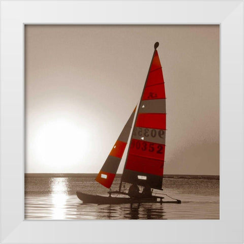 Sailboat Sunset White Modern Wood Framed Art Print by PhotoINC Studio