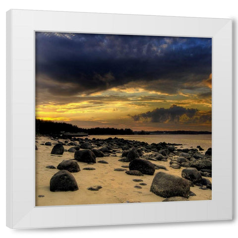 Rocks on Beach White Modern Wood Framed Art Print by PhotoINC Studio