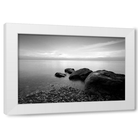 Rocks on Beach White Modern Wood Framed Art Print by PhotoINC Studio