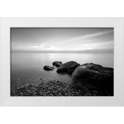 Rocks on Beach White Modern Wood Framed Art Print by PhotoINC Studio