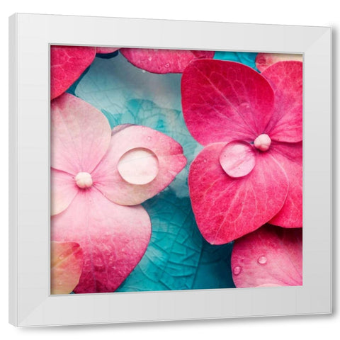 Pink Flowers White Modern Wood Framed Art Print by PhotoINC Studio