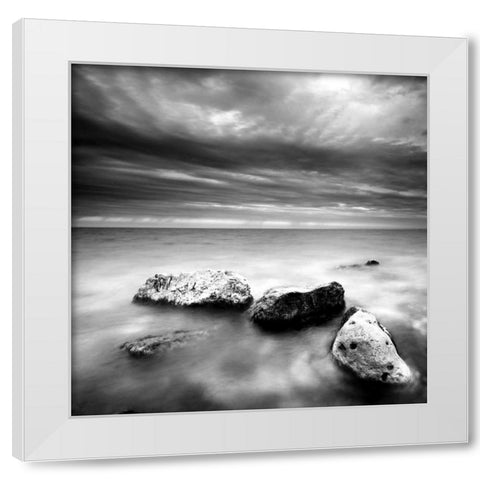 Rocks on Beach White Modern Wood Framed Art Print by PhotoINC Studio