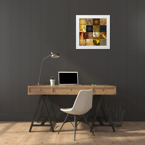 Tiles Decor Gold White Modern Wood Framed Art Print by GraphINC