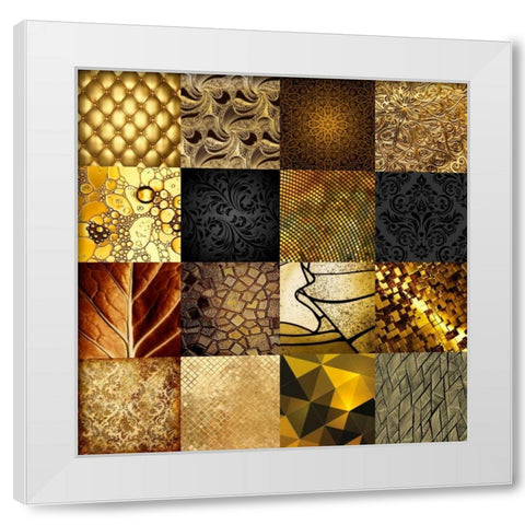 Tiles Decor Gold White Modern Wood Framed Art Print by GraphINC