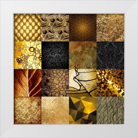 Tiles Decor Gold White Modern Wood Framed Art Print by GraphINC