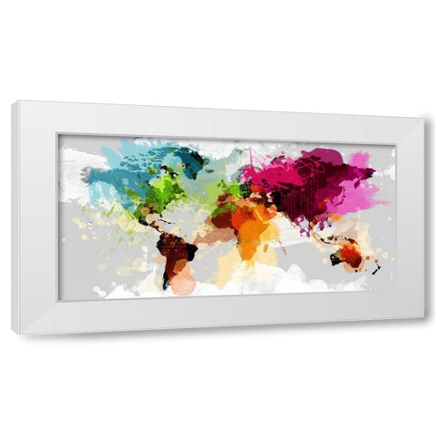 Colourful World Map White Modern Wood Framed Art Print by GraphINC