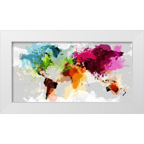 Colourful World Map White Modern Wood Framed Art Print by GraphINC