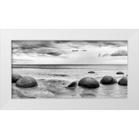 Beach Rocks White Modern Wood Framed Art Print by PhotoINC Studio