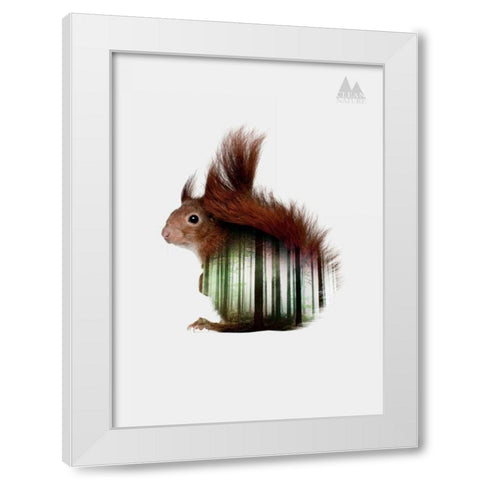 Squirrel White Modern Wood Framed Art Print by Clean Nature