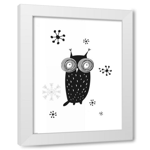 Owl I White Modern Wood Framed Art Print by GraphINC