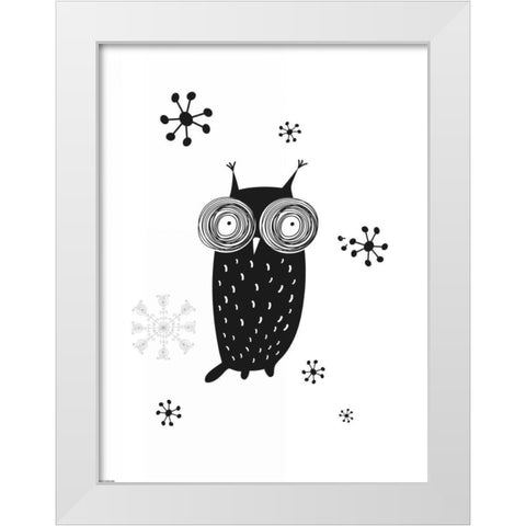 Owl I White Modern Wood Framed Art Print by GraphINC