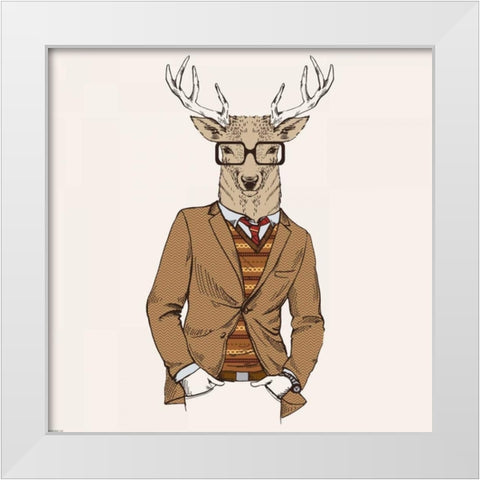 Deer-man 1 White Modern Wood Framed Art Print by GraphINC
