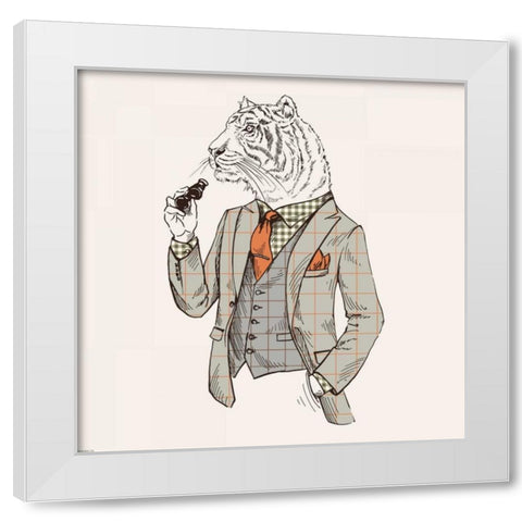 Tiger-man White Modern Wood Framed Art Print by GraphINC