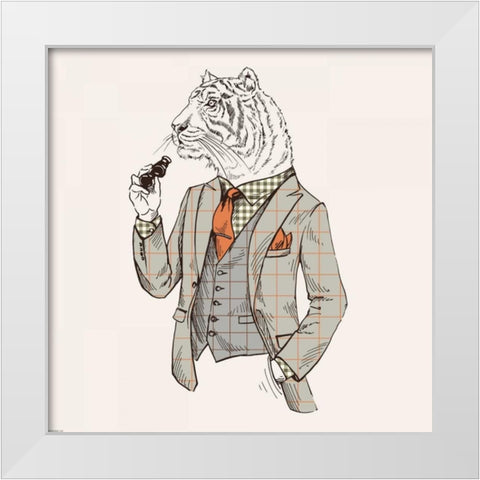Tiger-man White Modern Wood Framed Art Print by GraphINC