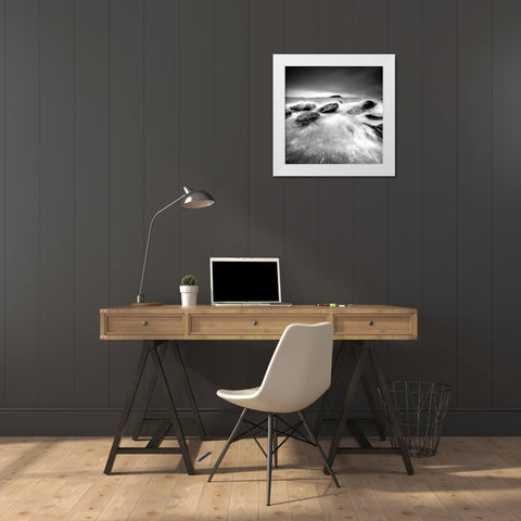 Waves on Rocks White Modern Wood Framed Art Print by PhotoINC Studio