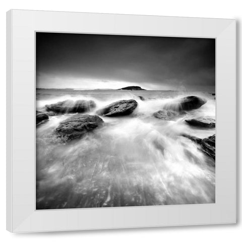 Waves on Rocks White Modern Wood Framed Art Print by PhotoINC Studio