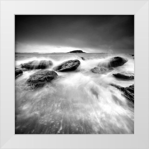 Waves on Rocks White Modern Wood Framed Art Print by PhotoINC Studio