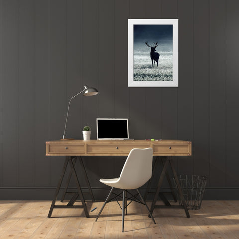 Silhouette Deer White Modern Wood Framed Art Print by Incado