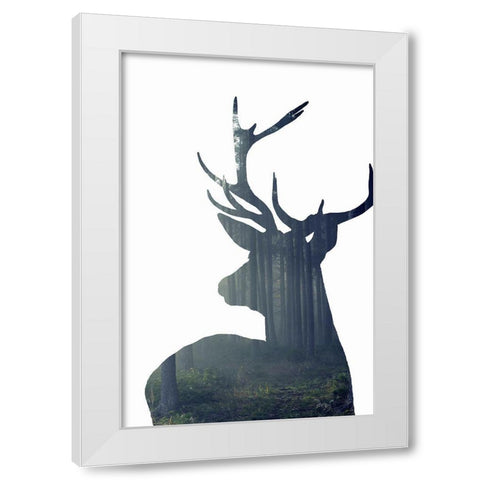Forest Deer Silhouette White Modern Wood Framed Art Print by Incado