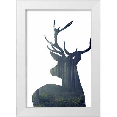 Forest Deer Silhouette White Modern Wood Framed Art Print by Incado